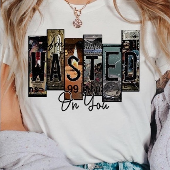 White "Wasted On You" Short Sleeve Graphic Tee - Picture 2 of 2